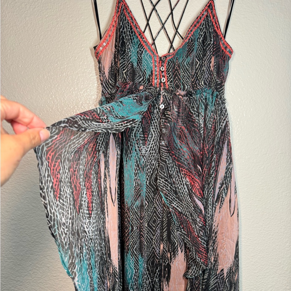 Free People Backless Strappy Midi Dress in Pink & Teal